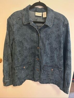 Alfred Dunner Dark Blue Denim Floral-Print Jacket